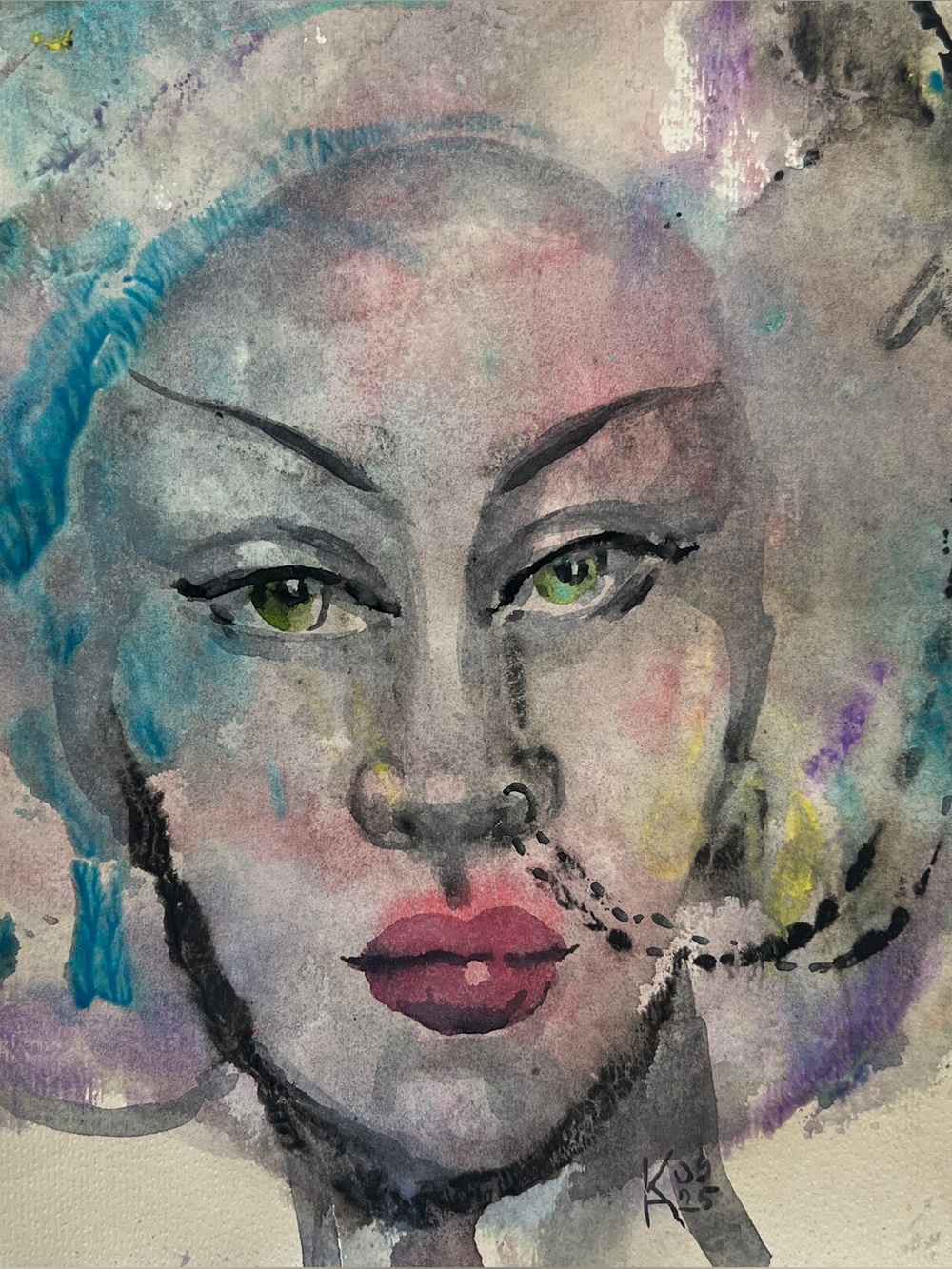 Veiled Gaze – Original Watercolor, 9x12 (22.9 x 30.5 cm)